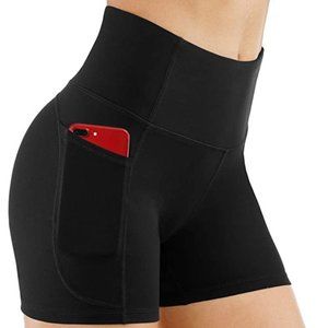 High Waist Biker Yoga Running Shorts w side Pocket
